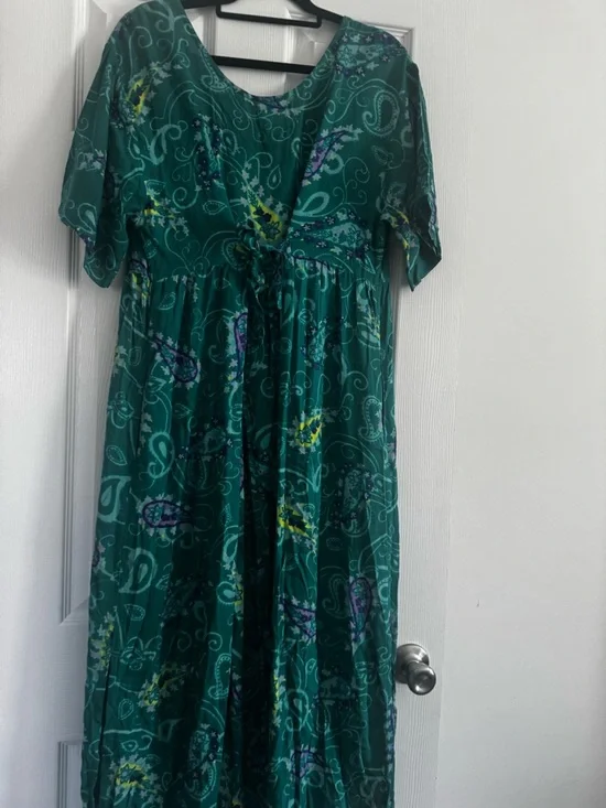 Vintage 90s Diane Von Furstenberg Teal Green Paisley Tie Back Dress S/M - Picture 4 of 6